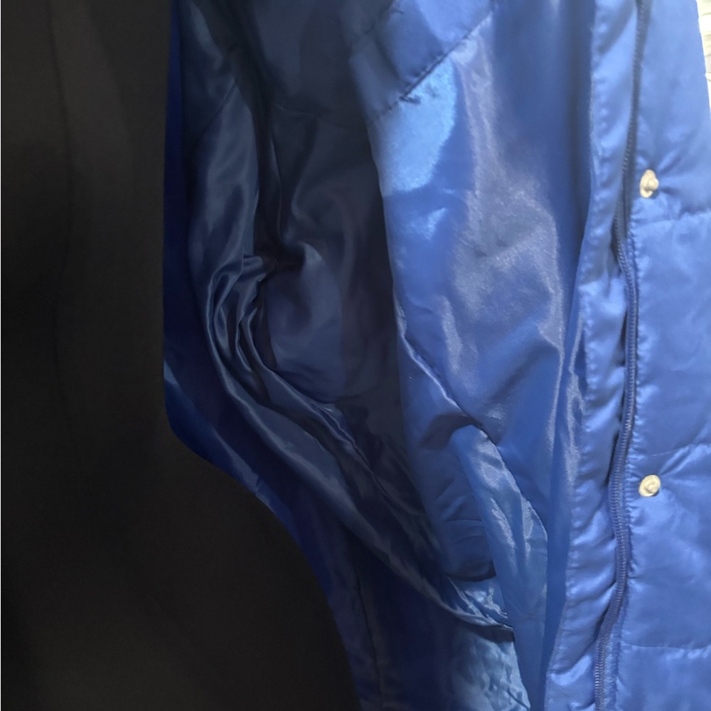 Roaman's Plus Size Blue Knee Length Puffer Coat w/Faux Fur Hood-size 1X - Picture 10 of 11
